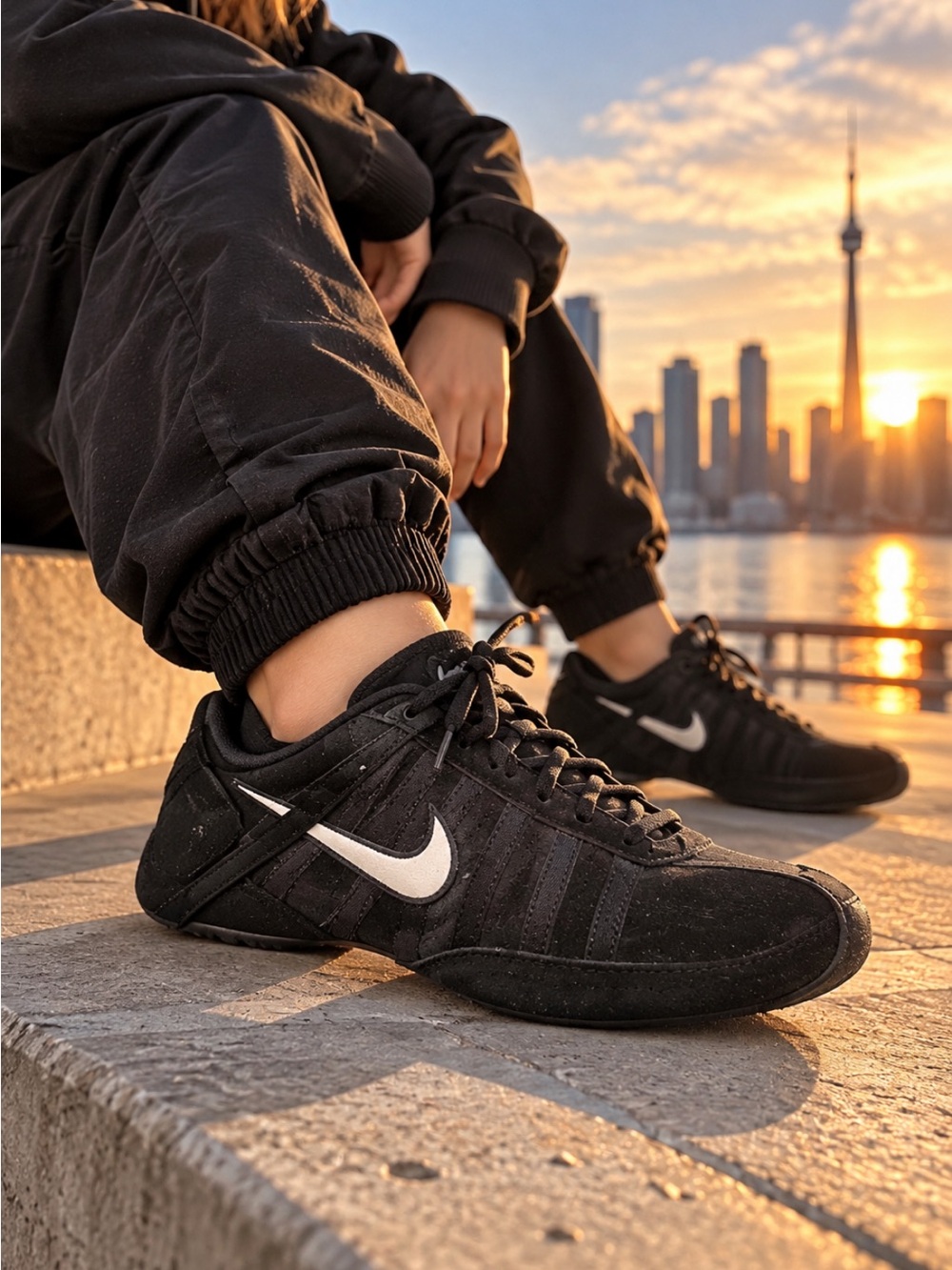 Nike Black Sneakers US 8 Black White Style 318018-011